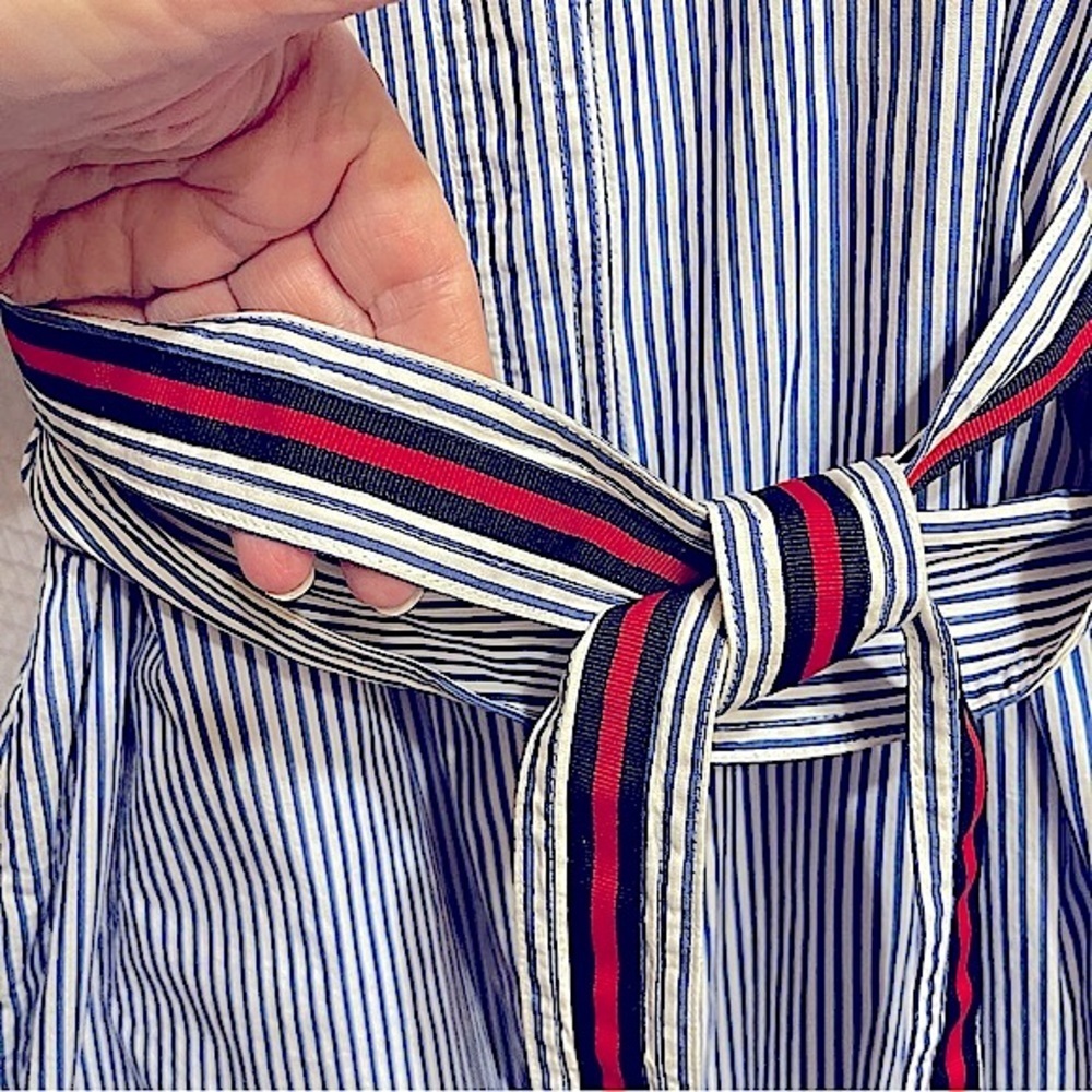 Nordstrom 1901 Striped Blue & White Cotton Shirtdress Belt Cotton Obi Sash Sz 6 - Picture 10 of 12